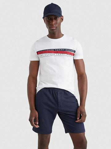 Férfi Tommy Hilfiger Logo Tape Póló Fehér | HU 837ILH